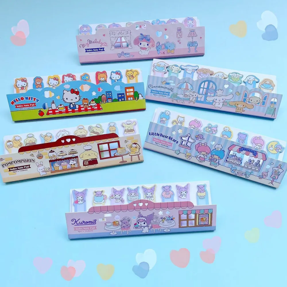 

Kawaii Sanrio Hello Kitty липкие заметки мультфильм Kuromi Cinnamoroll Mymelody блокнот индексные вкладки закладки студенческие канцелярские принадлежности