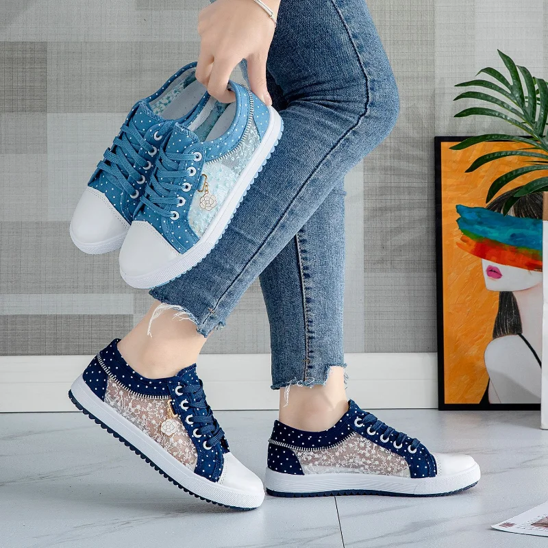 Women Sneakers Shoes 2023 Fashion Summer Casual Shoes Cutouts Lace Canvas Hollow Breathable Platform Flat Shoes Woman Zapatillas