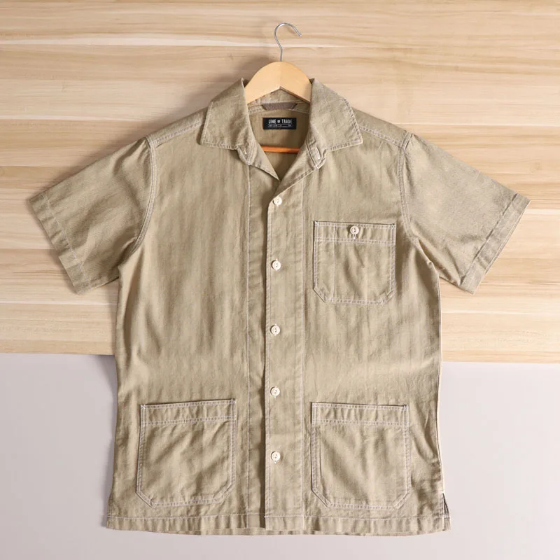 

Мужская летняя дышащая рабочая рубашка из 100% хлопка, стандартного кроя, влагоотводящая, однотонная, повседневная