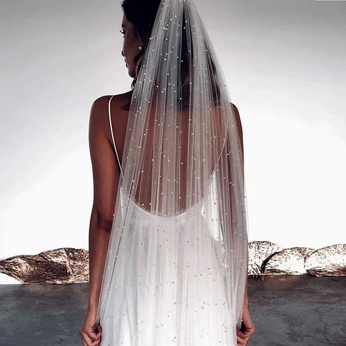 Imagen 2 del producto Velo de novia corto para novia, velos de novia con cuentas de perlas y peine, accesorios de boda de tul suave, gran oferta, regalo para novia G05