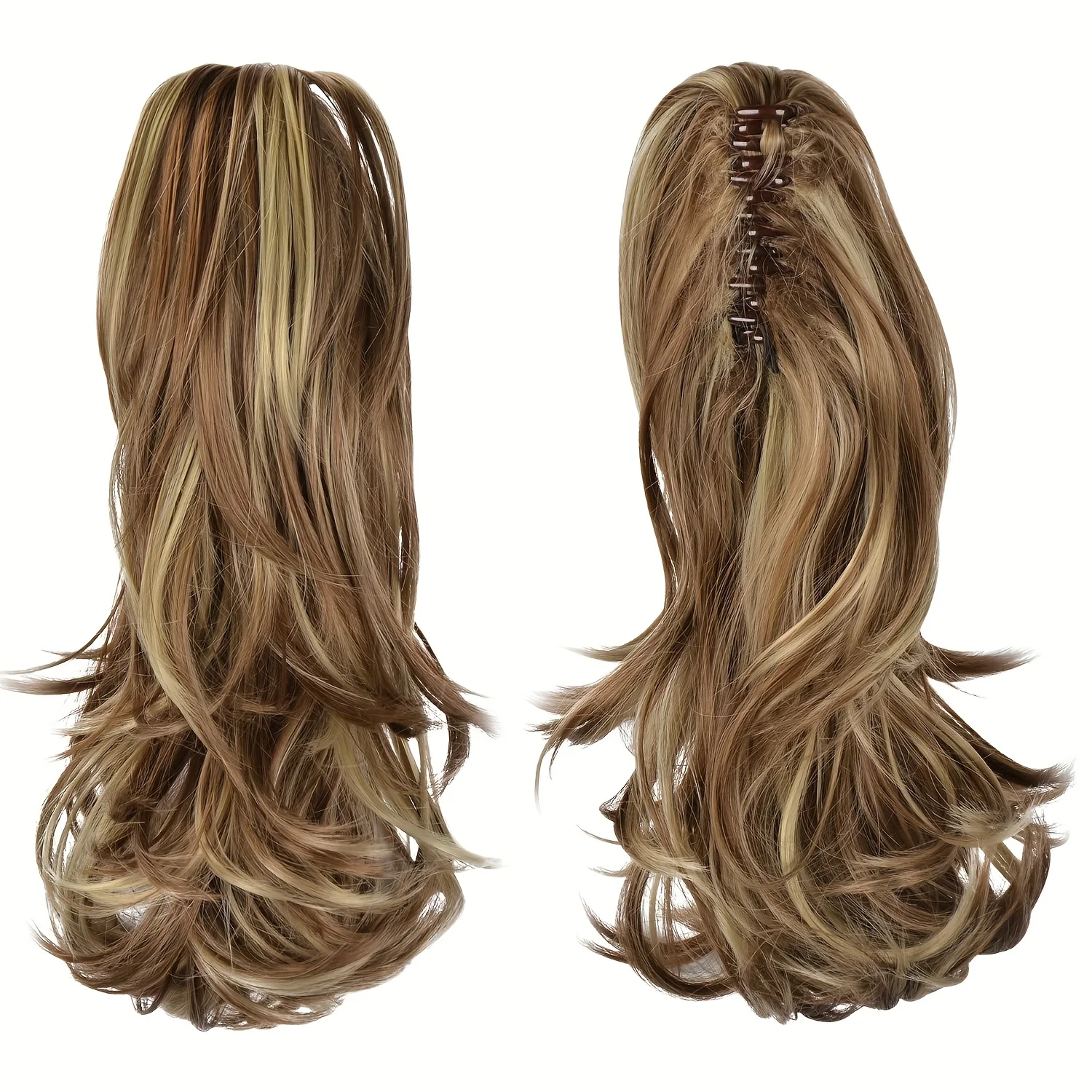 4-дюймовый вьющийся хвостик для наращивания волос на клипсе — синтетический парик с объемными вьющимися волнами и зажимом для когтей, коричневый блонд для женщин Secur