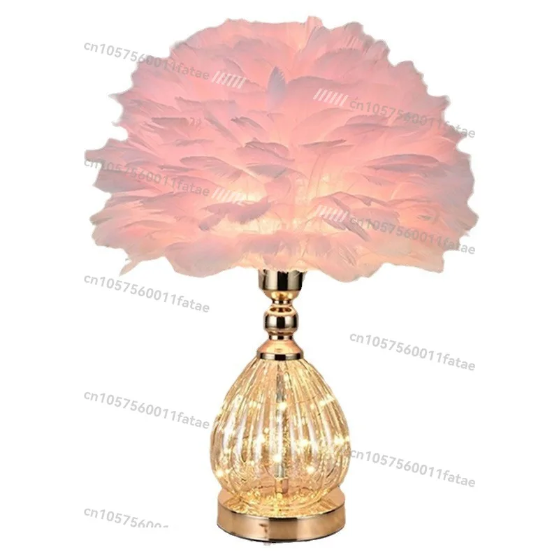 

Feather Table Lamp, Bedroom Remote Control Bedside Lamp, Simple and Romantic Wedding Room Atmosphere