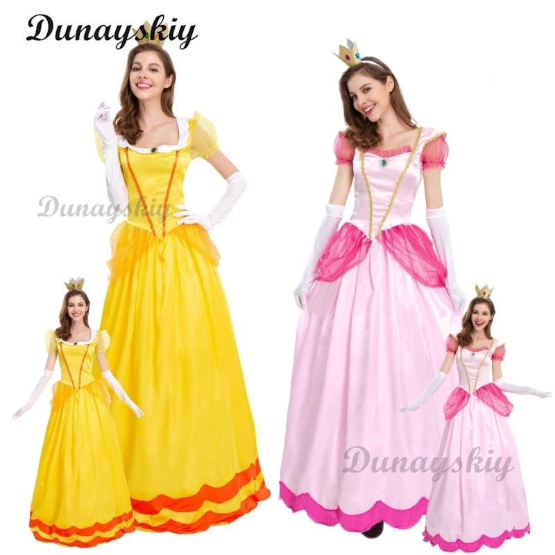 

New Princess Dress Palace Party Queen Dress Rose Red Princess Cosplay Skirt Pink Peach Blossom Clothes Anime Halloween Costumes