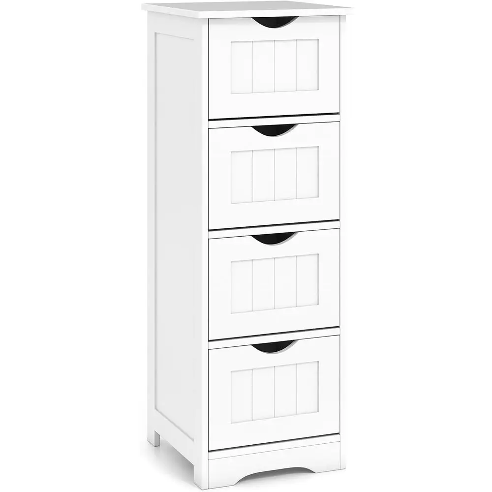 

Space-Saving White Narrow Side Storage Cabinet with 4 Shelves for Bathroom, Living Room, and Entryway