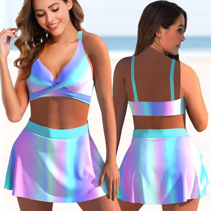 Conjunto de Bikini de dos piezas para mujer, bañador Sexy de talla grande, Tankini de cintura alta, traje de baño de verano, 2022