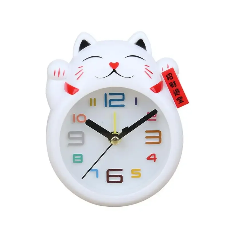 Creative Cartoon Lucky Cat Alarm Clock Mini Table Decoration Student Cute Plastic