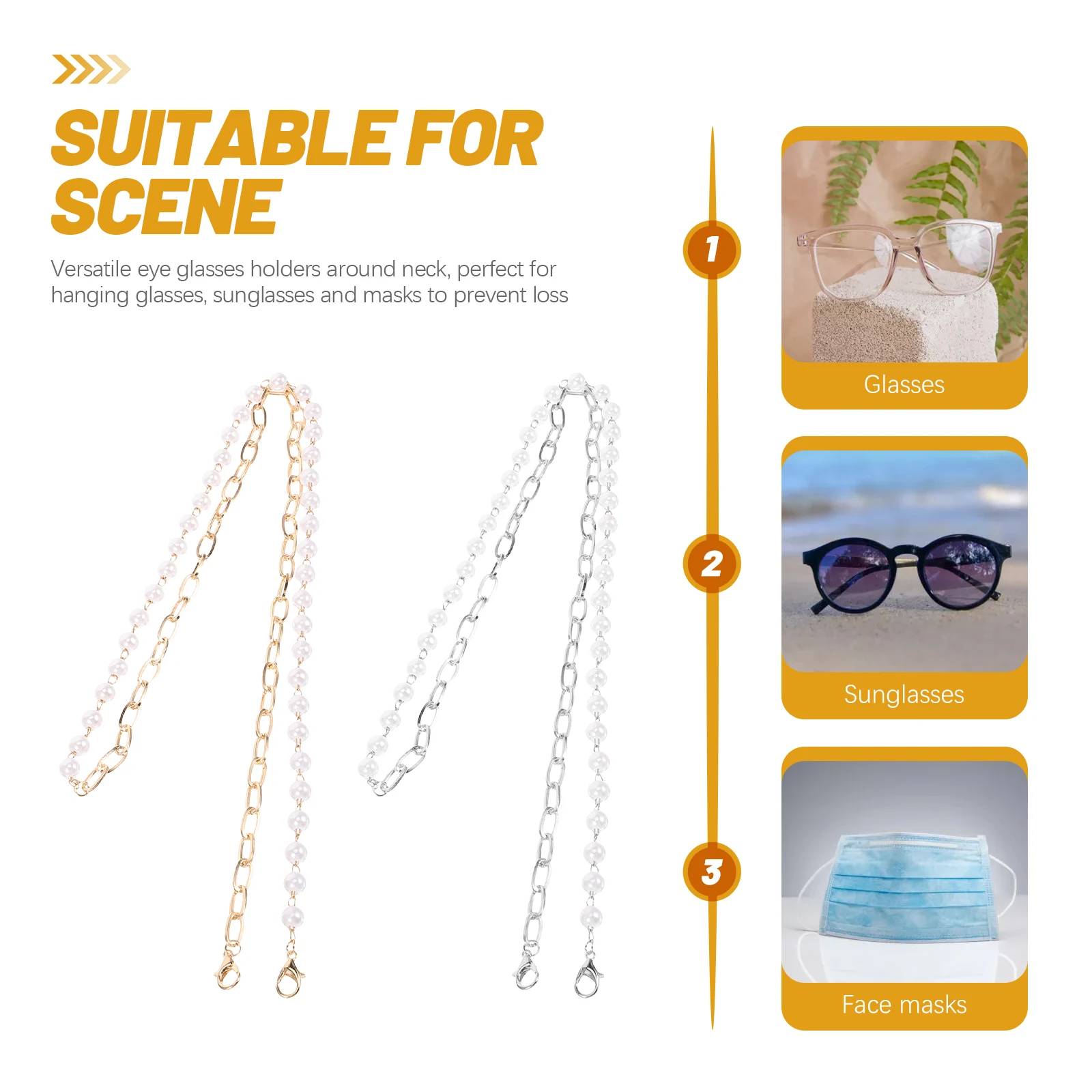 

2pcs Glasses Chain Anti-slip Eyeglass Spectacle Cord for Women Beaded Sunglass Chain Chains Sunglass Mask Necklace