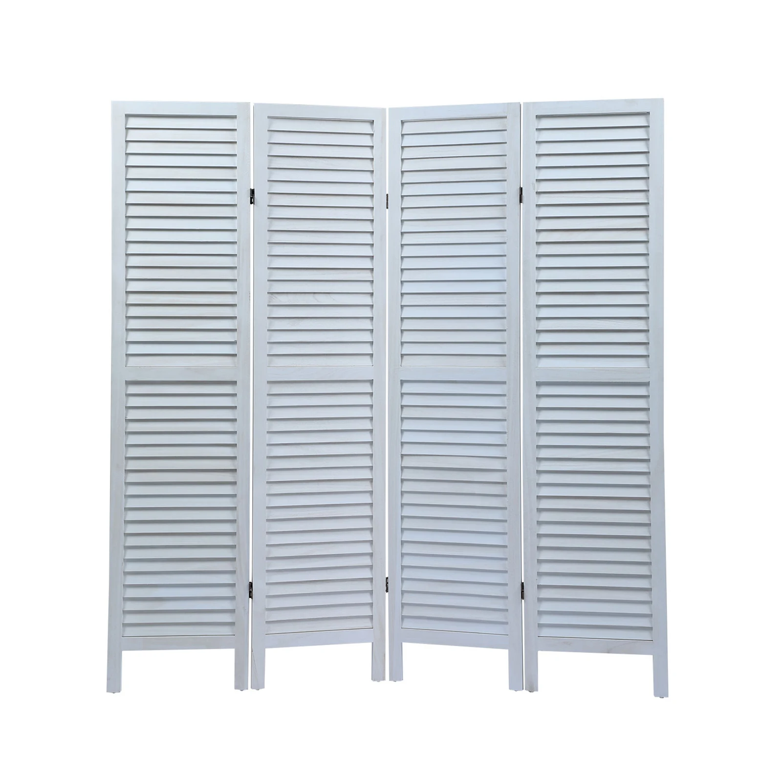 Sycamore wood 4 Panel Screen Folding Louvered Room Divider - Old white