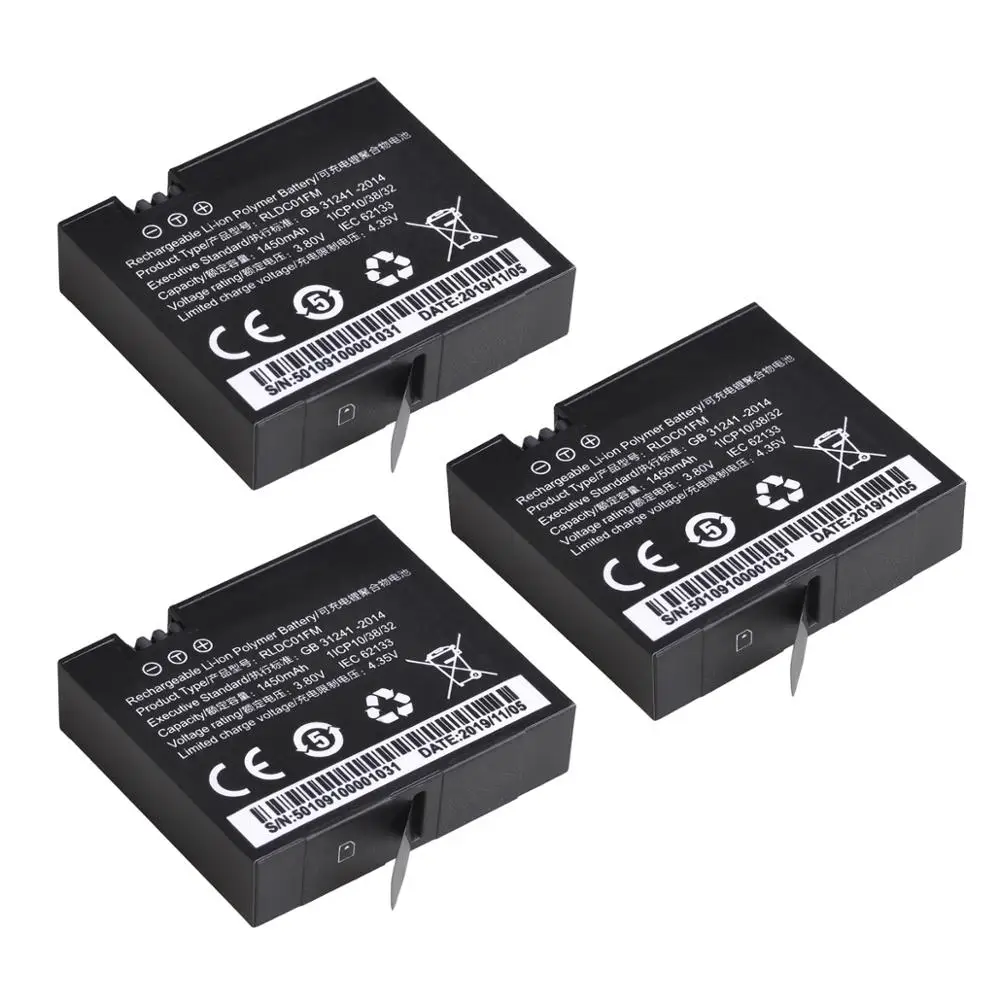 3Pc 3.8V 1450mAh Xiaomi Mijia 4k Rechargeable Li-ion Polymer Battery Bateria For Xiao Mi Mi Jia Action Mini Camera Accessories