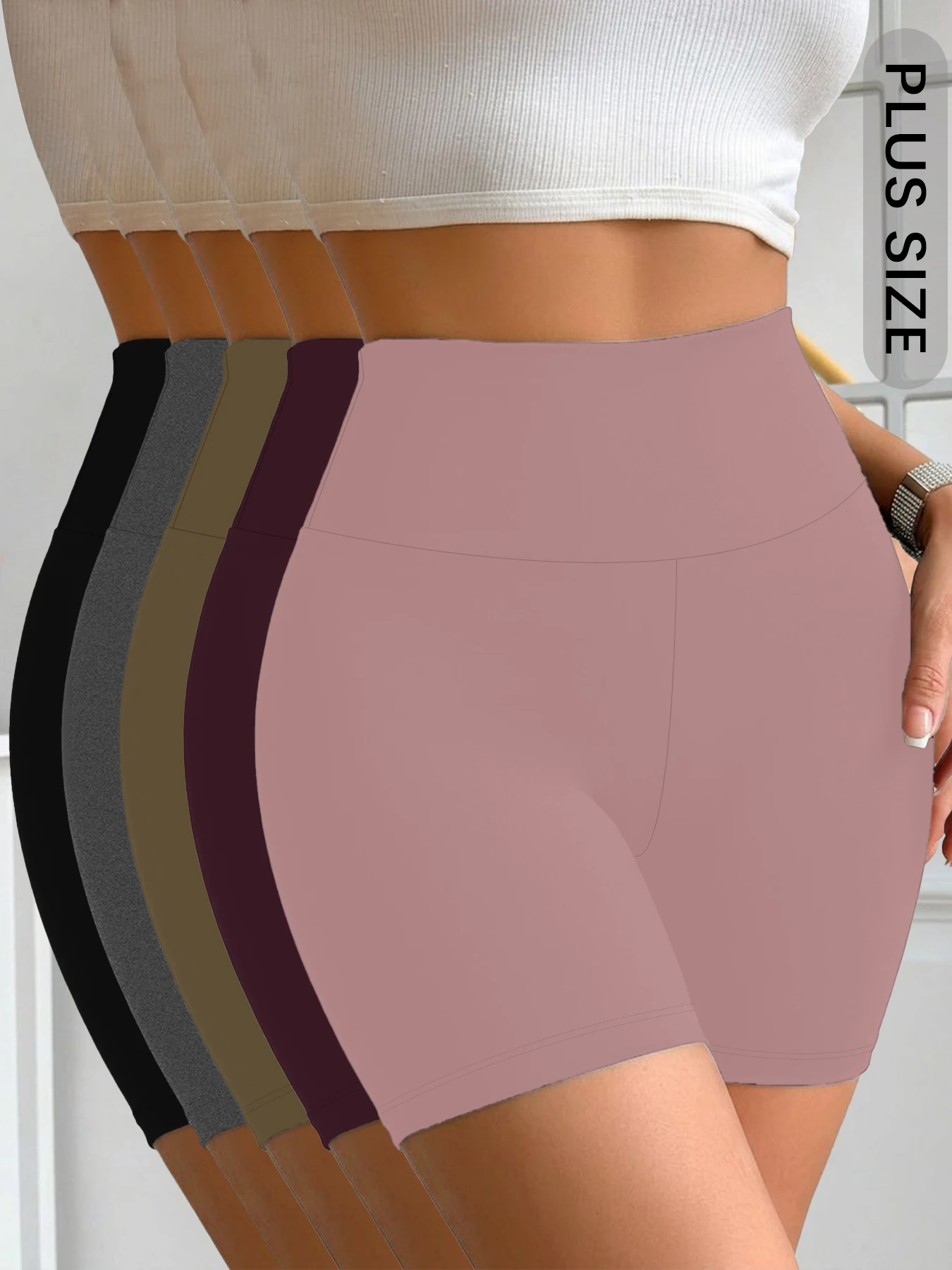 

Комплект из 5 шорт для женщин больших размеров, с высокой талией, супермягкие, для тренировок, йоги, бега и занятий спортом.