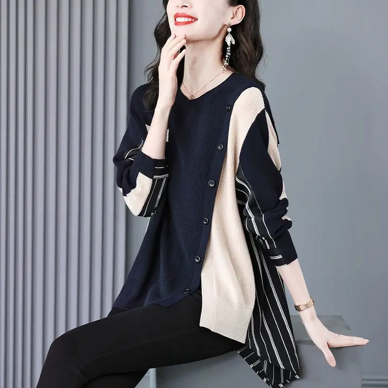 Elegant O-Neck Loose Embroidery Lantern Sleeve Blouse Women\'s Clothing 2023 Autumn New Oversized Casual Tops Office Lady Shirt