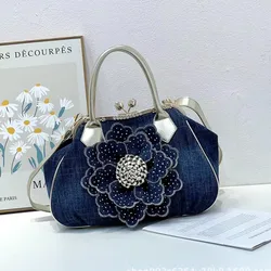 New fashion ladies large capacity handbag European and American style flower cowboy diamond crossbody bag for women