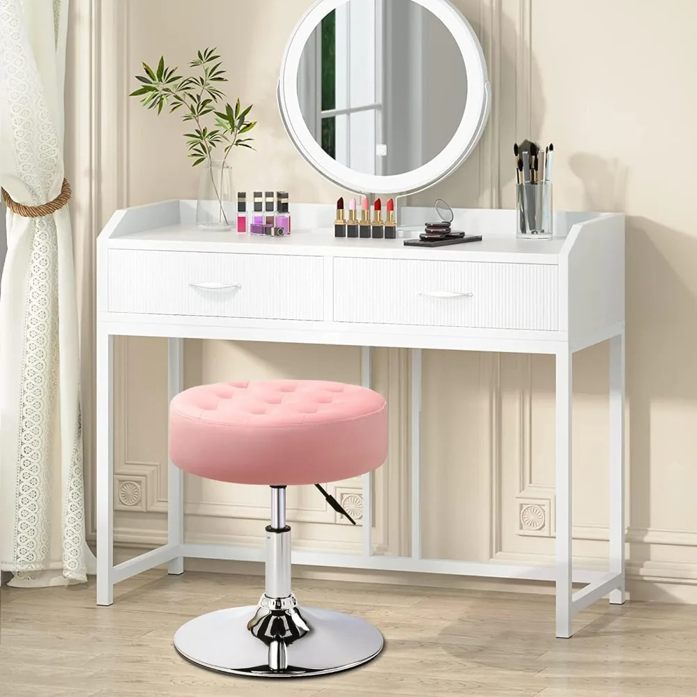 Tufted Makeup Stool, 360°Swivel Adjustable Vanity Stool Modern Big Size Vanity Chair Stools for Living Room Bedroom Bathroom