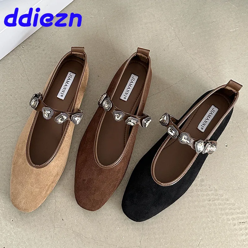 Luxury Fashion Crystal Ladies  Flats Mary Janes Shoes Rhinestones Female Shallow Footwear Buckle Strap Women Flats With Shoes