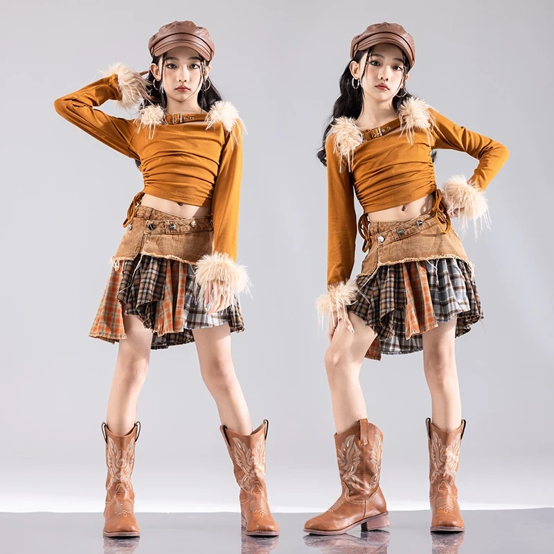 

Girls Group Jazz Dance Fashion Clothes Long Sleeve Crop Top Skirts Suit Hip-hop Stage Outfits Catwalk Show Clothing DQL10051