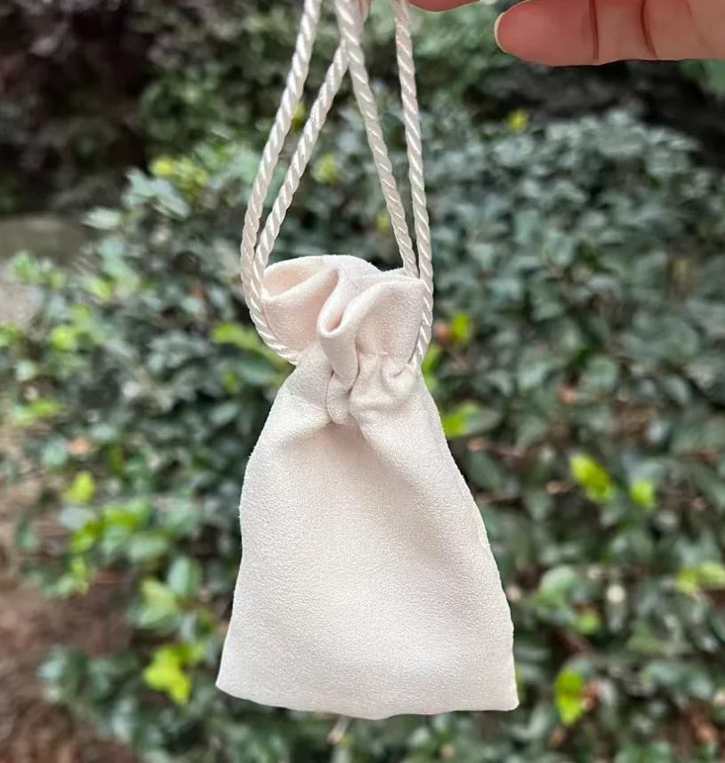 Cream Suede Gift Bags Custom Logo Sack Makeup Drawstring Pouch Jewelry Ivory Flannel Sachets