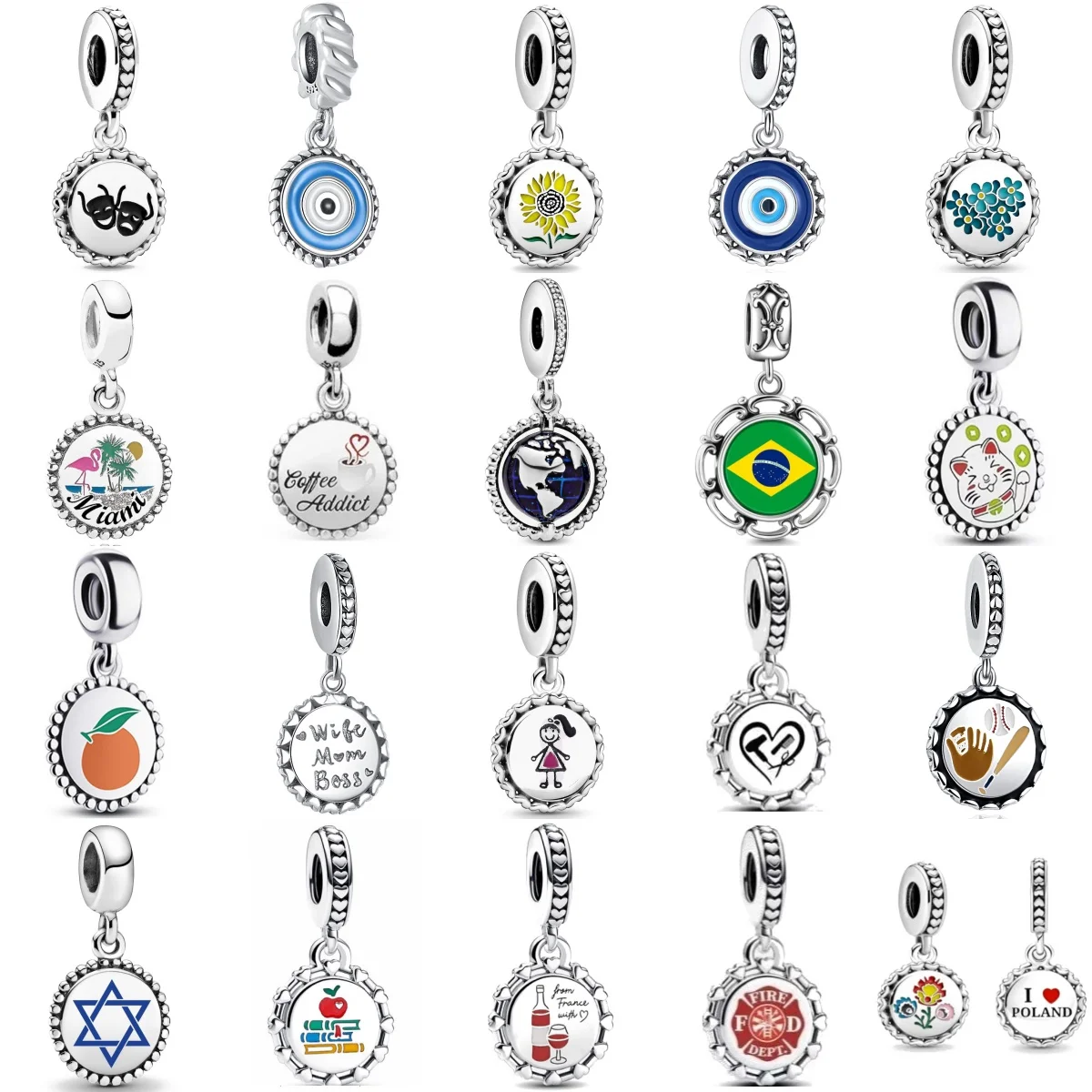 High Quality 925 Sterling Silver Sunflower Fortune Cat Baseball Charm Of Chain Bead Fit Original Bracelet  DIY Ladies Jewelry