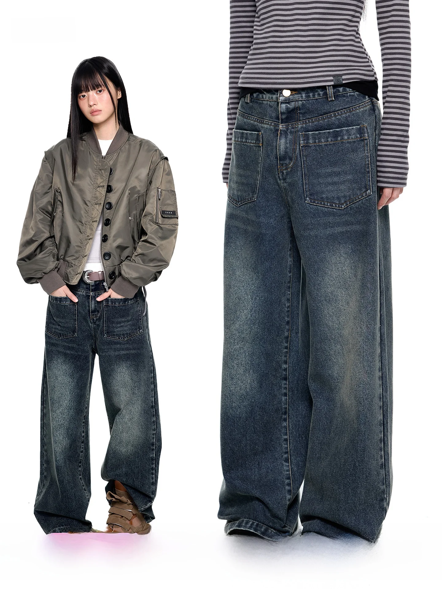 

EZEK Широкие джинсы в американском стиле ретро с высокой талией, женские летние свободные длинные брюки с ленивой драпировкой, повседневные джинсы свободного покроя с завышенной талией