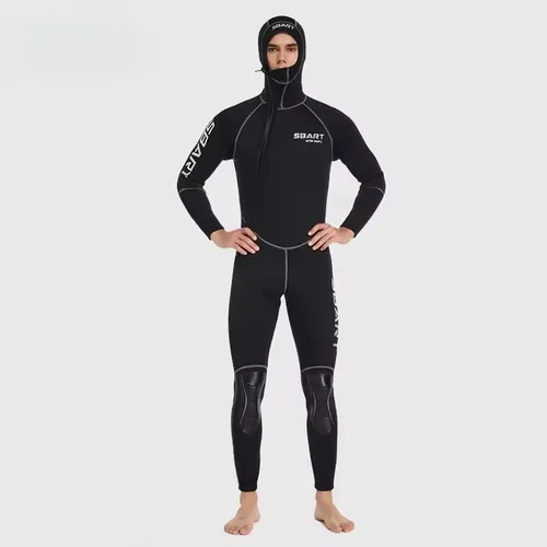 Imagen 2 del producto SBART-traje de neopreno de una pieza para hombre, traje de buceo cálido con capucha de manga larga, protector solar a prueba de frío, surf, natación, snorkel, 3mm