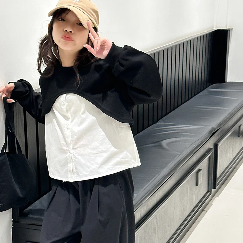 Girls' set of spring clothes fashionable Western style clothes for middle-aged and young children, Korean version casual childr