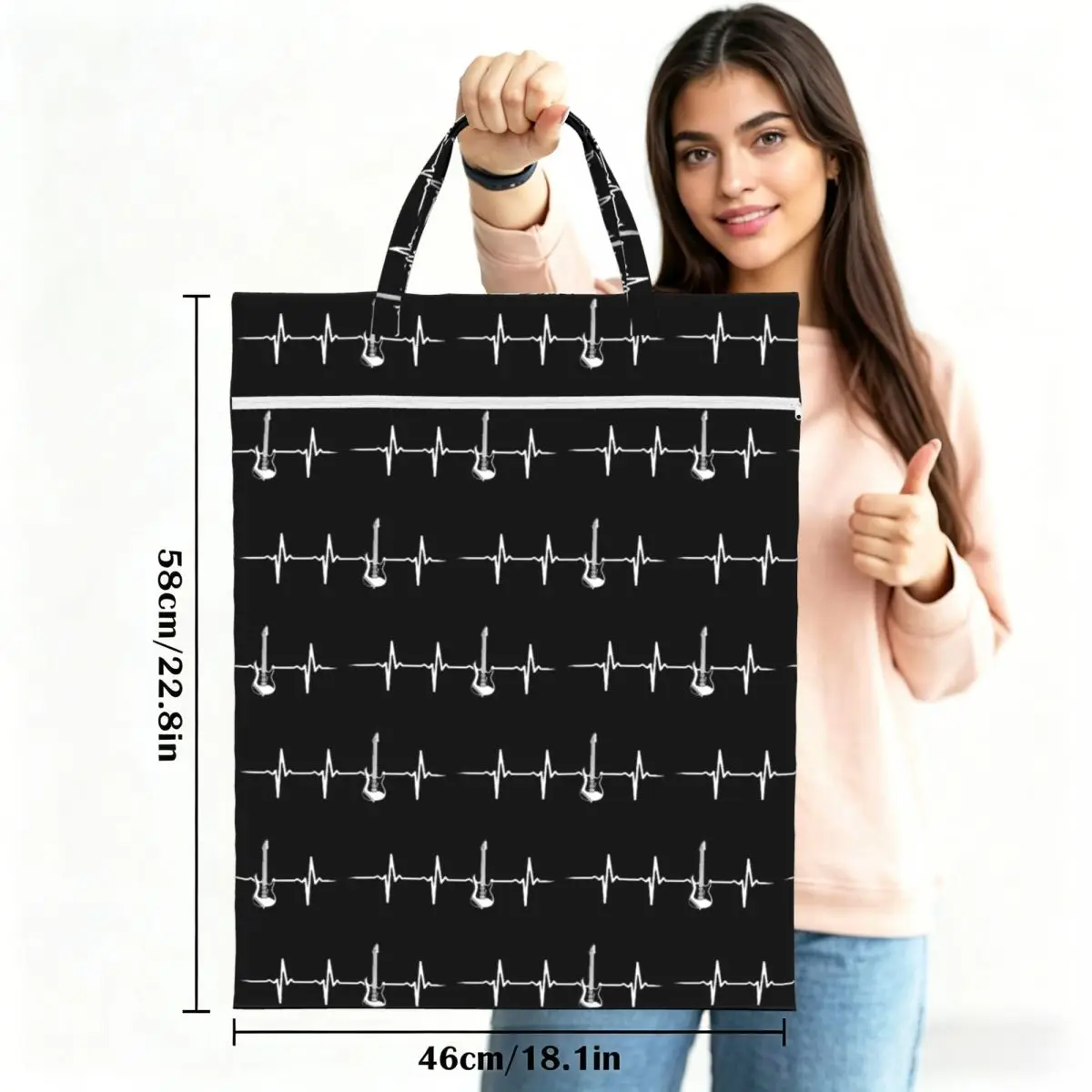 Electric Guitar Heartbeat Travel Laundry Bag Waterproof Reusable Dirty Clothes Pouch Gym Yoga Camping Washing Basket