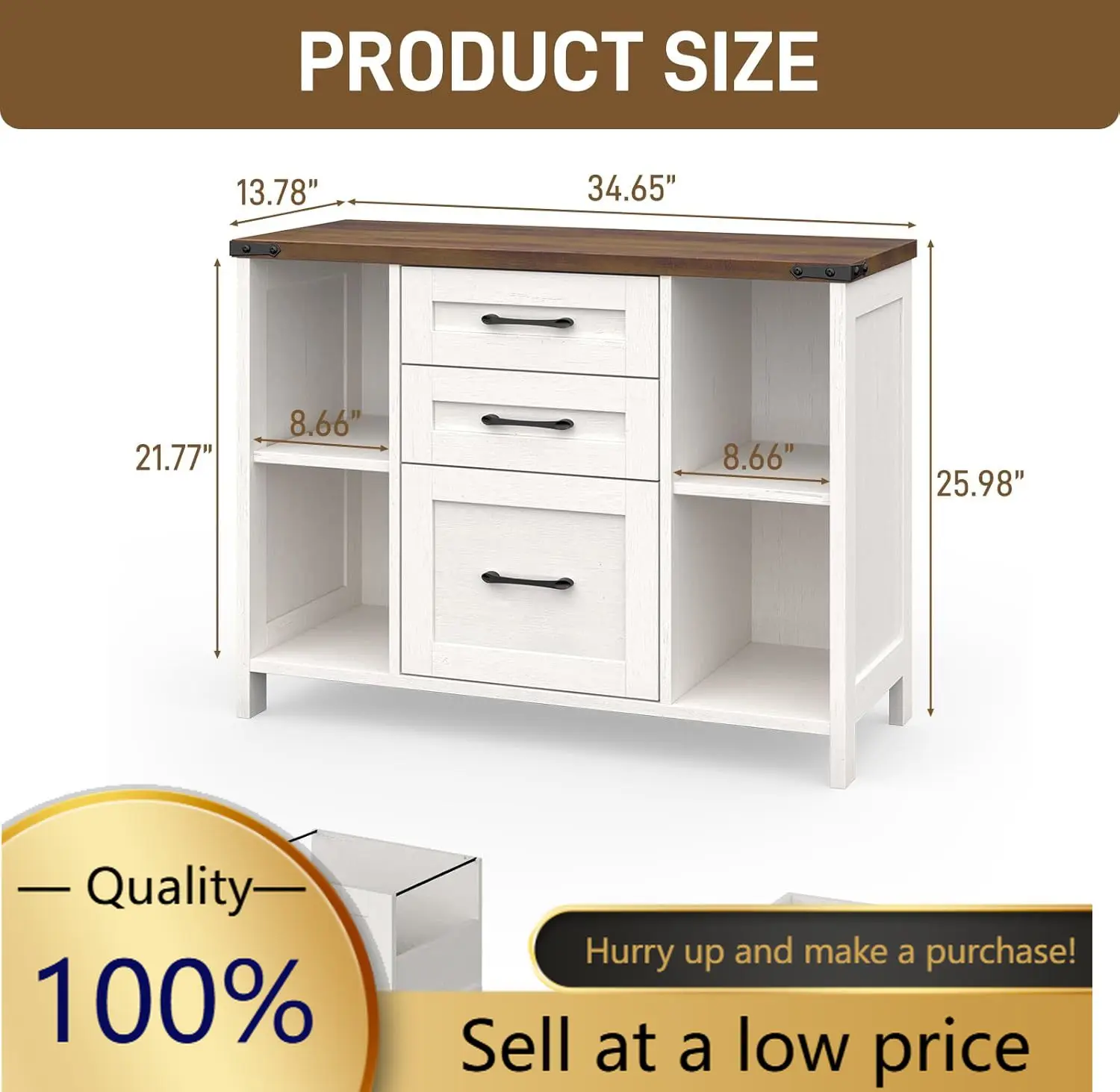 File Cabinet with 3 Drawers, Farmhouse Lateral File Cabinet Fits Files Letter/A4 Size, Wooden Filing Cabinet with Adjustable She