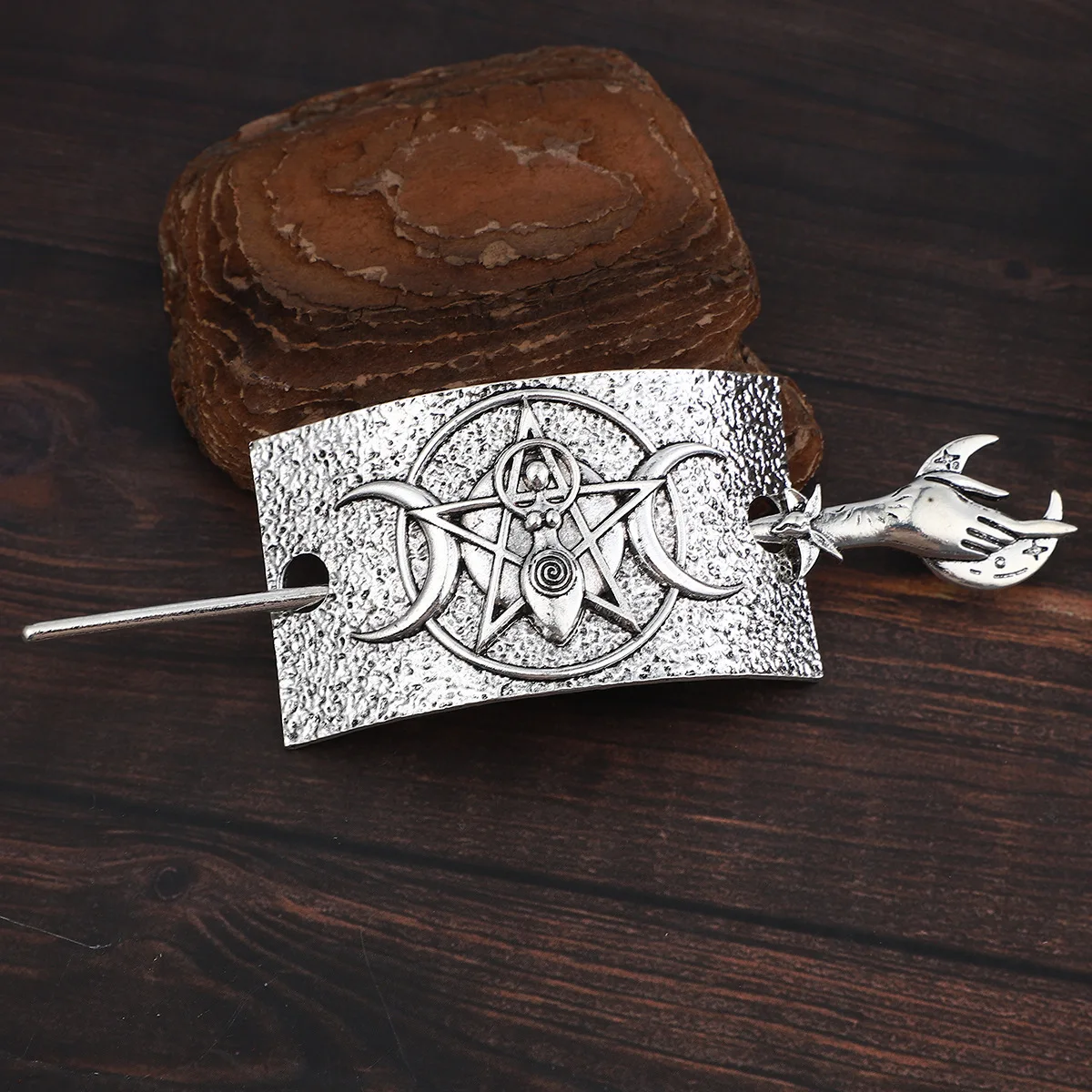 باطني الخماسي دبوس الشعر مزدوج الهلال الطوطم القوطية الرجعية الزي الراقية الزخرفية خمر الملمس مناسبة للشعر المستديرة #6