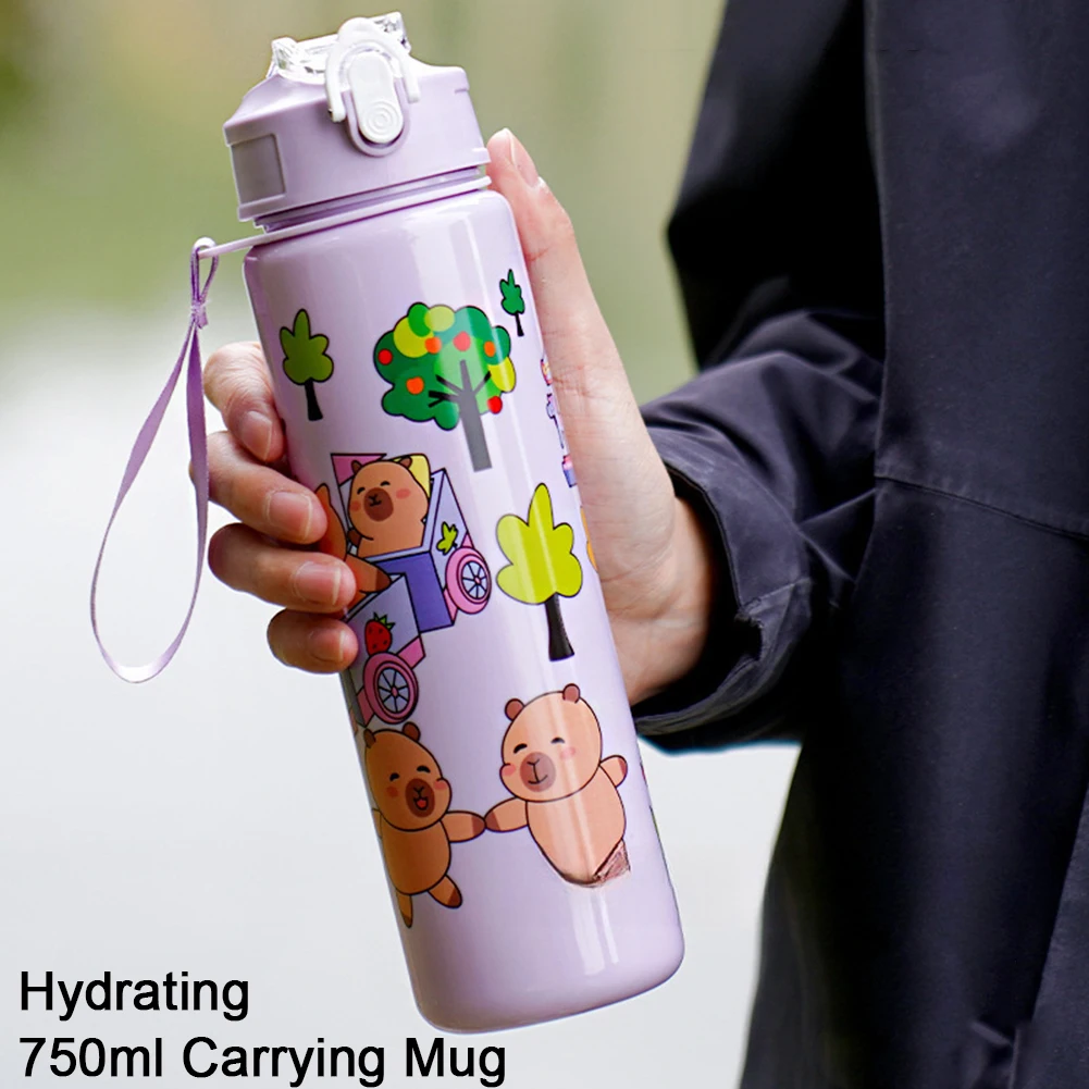 

700ml Capybara Portable Drinking Bottle with Straw & Handle Travel Water Cup Kawaii Water Bottle for Boys Girls Daily Use