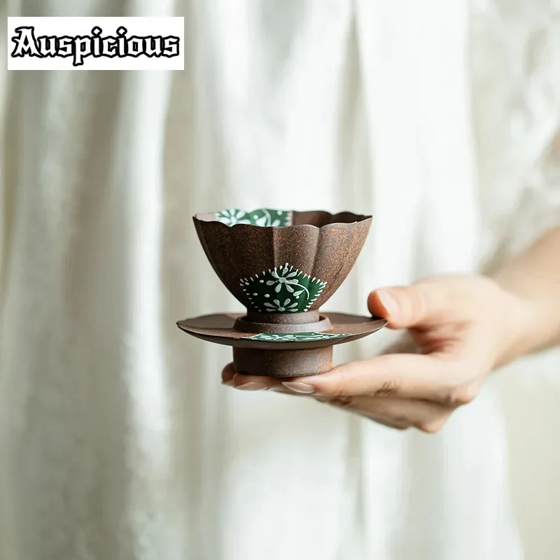 

75ml Pure Hand-painted Yellow Chrysanthemum Petal Teacup Zen Master Cups Fragrance Cup with Saucer Teaset Supplies Ornaments