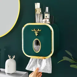 Toilet Paper Holder Wall Mount Light Luxury Tissue Box Waterproof Toilet Paper Tray Roll Paper Towel Holder Bathroom Storage Box
