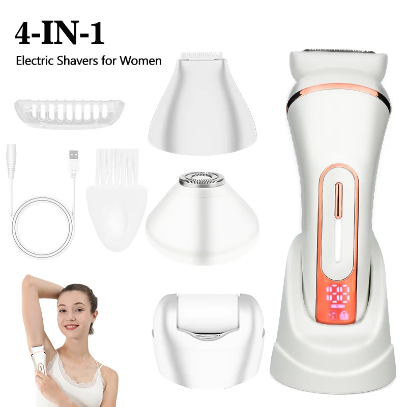 Electric Shavers for Women Cordless 4 in 1 Rechargeable Lady Shaver Painless Electric Epilator Wet & Dry Hair Removal for Bikini