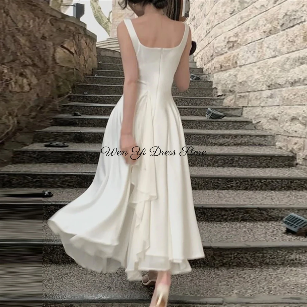 Customized Ivory Chiffon Evening Dress with Pleats Square Collar Sleeveless Homecoming Dresses Simple Zipper Back Party Gowns