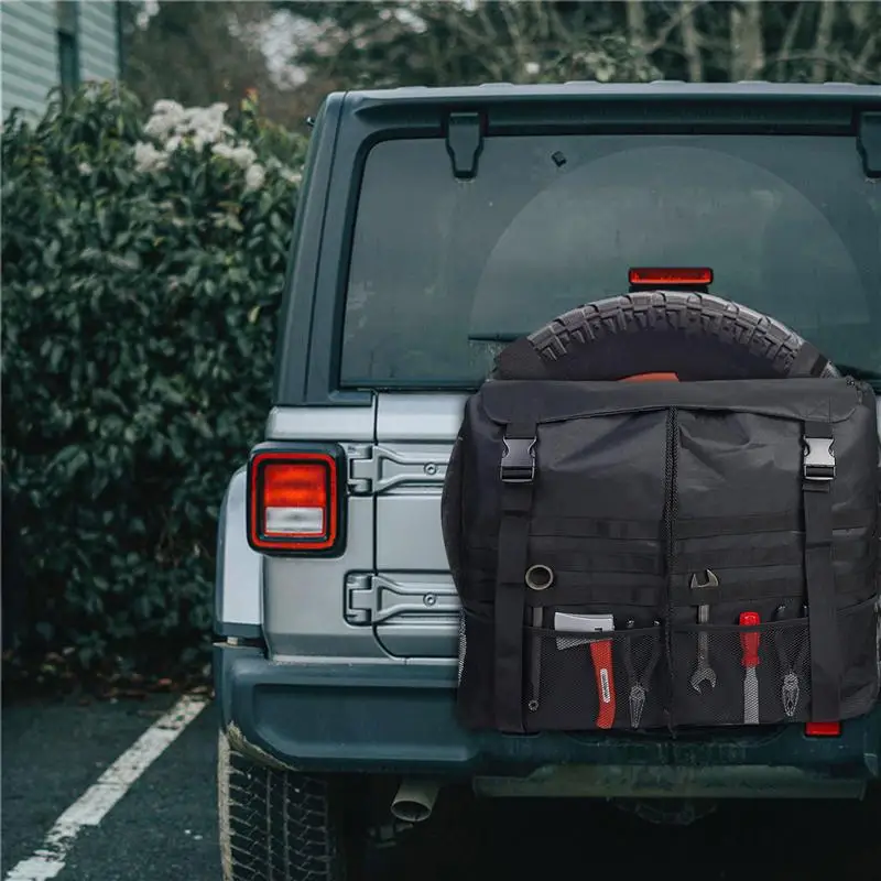 Spare Tire Trash Bag Sturdy Cargo Spare Tire Storage Bag Universal Multi-Pockets Spare Tire Garbage Bag With Adjustable Straps