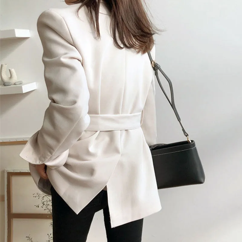 Office Womens Belt Blazers Jackets Classic Mid Length Suits Formal Business Chic Design Coats Elegant Slim Outerwear Spring New