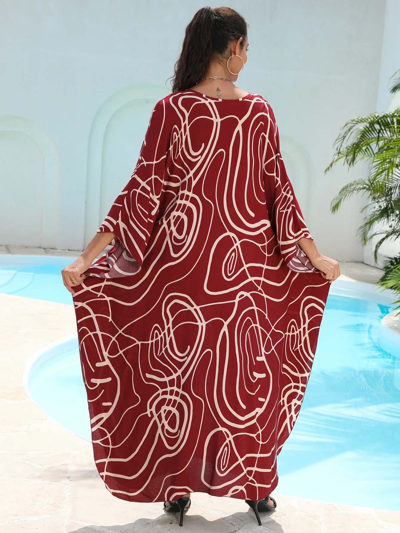 Kaftans for Women Geometric Printed Plus Size Beach Dresses Batwing Sleeve Swimsuit Cover Ups Mrs Roper Costume Factory Supply
