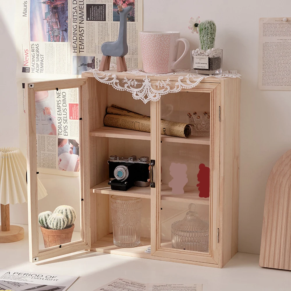 Vitrine de présentation à 6 niveaux en bois massif, style échelle, anti-poussière, avec portes doubles transparentes, pour montage mural et sur table, pour figurines, poupées, objets de collection, boîte de rangement, étagère de présentation, décoration intérieure