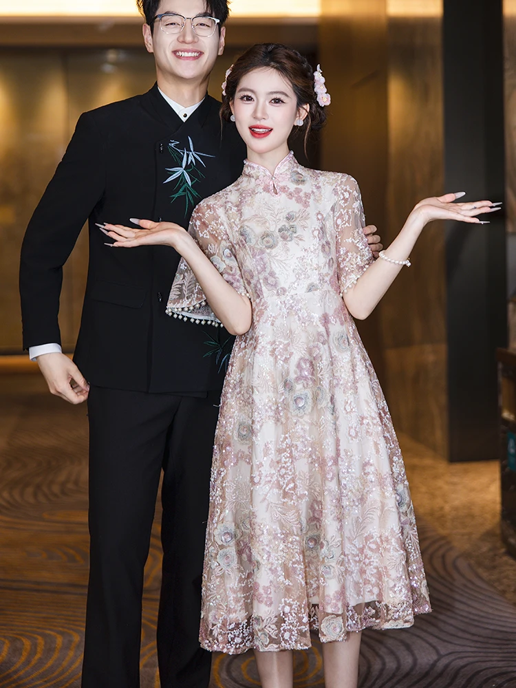 

Новое свадебное платье для беременных в китайском стиле, розовое, на заказ, больших размеров, скрывающее живот, для выписки из роддома, летнее