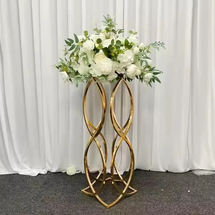 Hohler Goldener Metall-Blumenständer Spezialgeformte Vase für Hochzeit Party Bühne Gang Bankett Einweihungstisch Tischdekoration – Detail 7