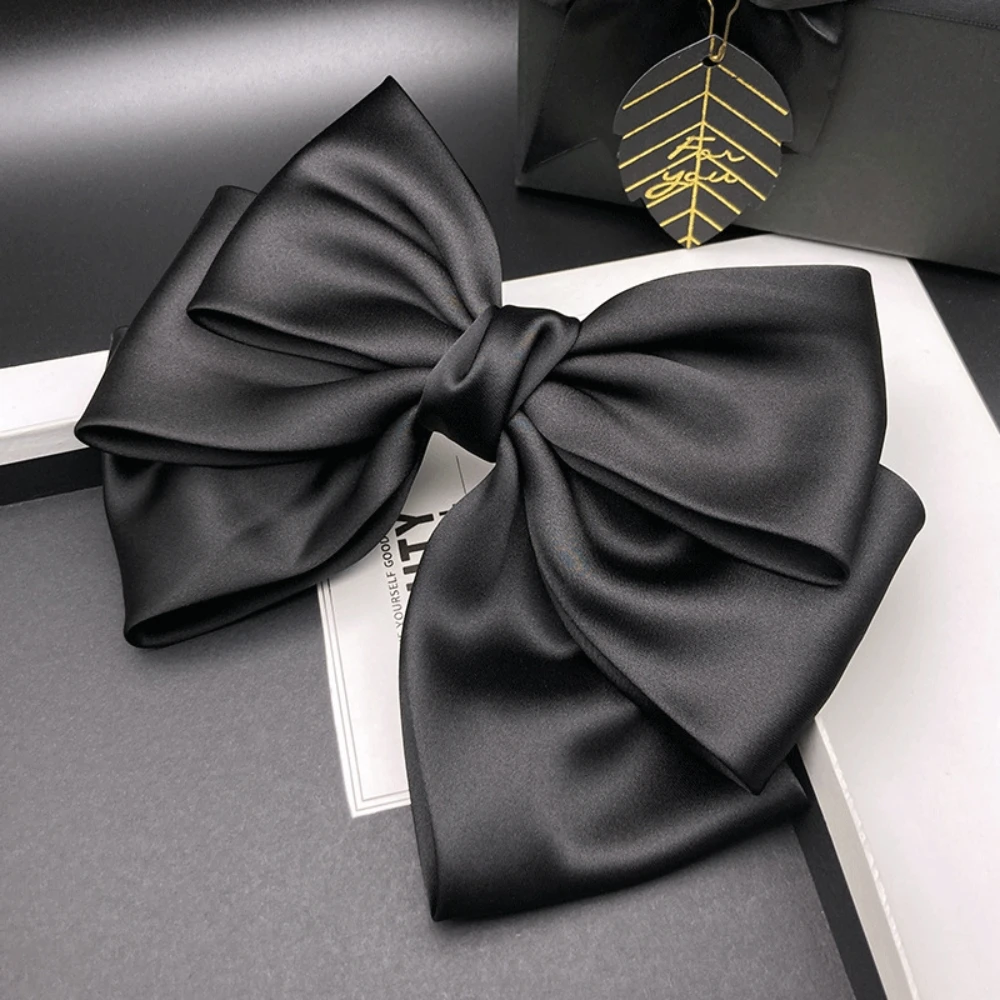 Cetim monocromático gancho de cabelo feminino, clipe de rabo de cavalo, presilhas grandes de bowknot de duas camadas, acessórios novos, primavera