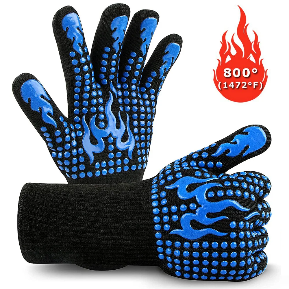 Heat Resistant BBQ Fire Gloves Non-Slip Flame Retardant Kitchen Oven Mitts for Microwave Stove Use Fireproof 300-500 Centigrade