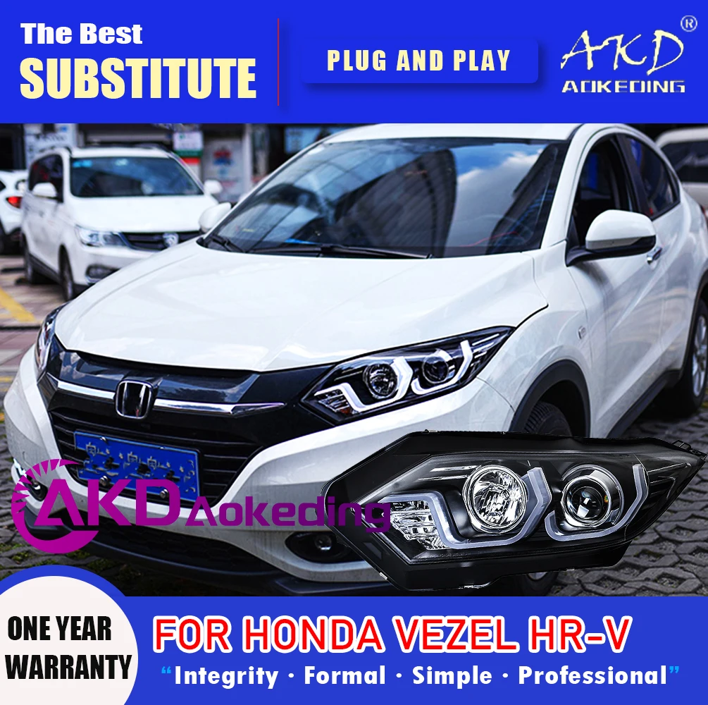 

Фара AKD для Honda HR-V светодиодная фара 2015-2019 HRV Vezel DRL указатель поворота дальнего света линза проектора «ангельский глаз»