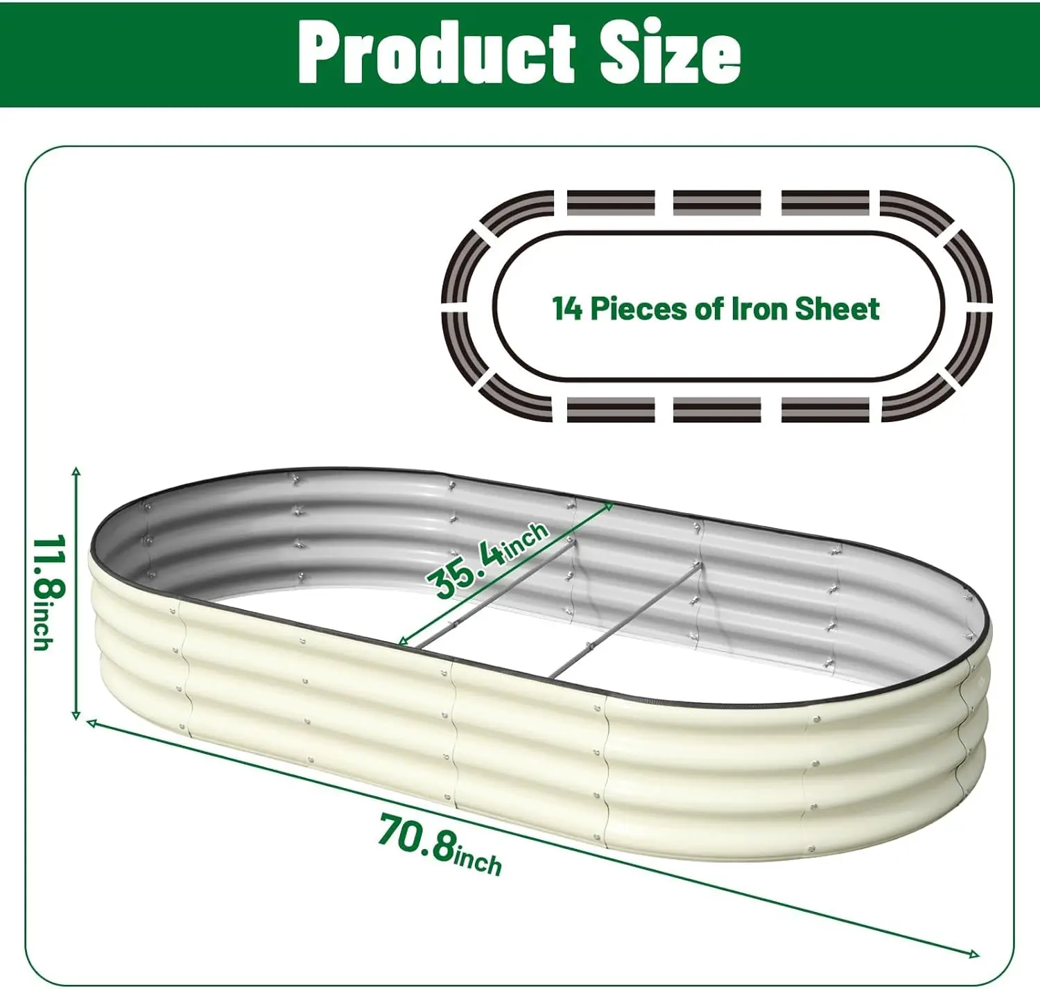 2 Pcs 6x3x1ft Raised Garden Bed Kit, Outdoor Oval Metal Garden Planter, Ground Planter Box for Gardening Vegetables Flowers, White