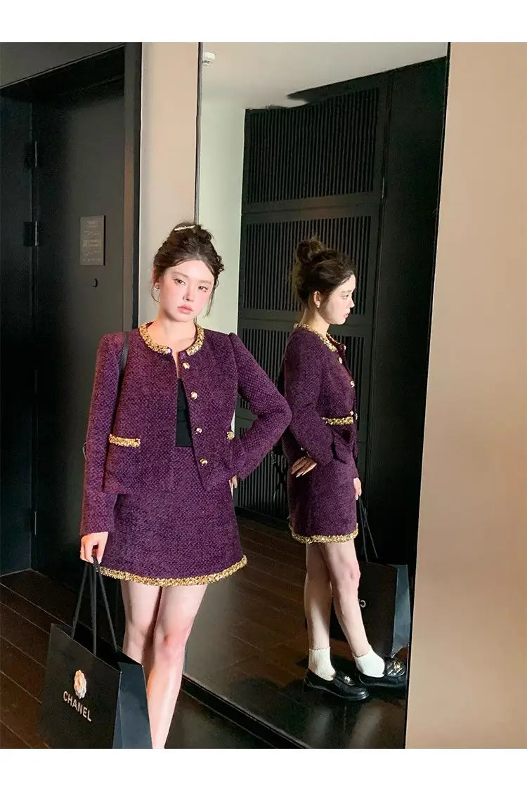 Skirt Suit High Quality French Vintage Two Piece Set Women Outfit Elegant Fashion Jacket Coat + Mini Skirt 2 Piece Sets
