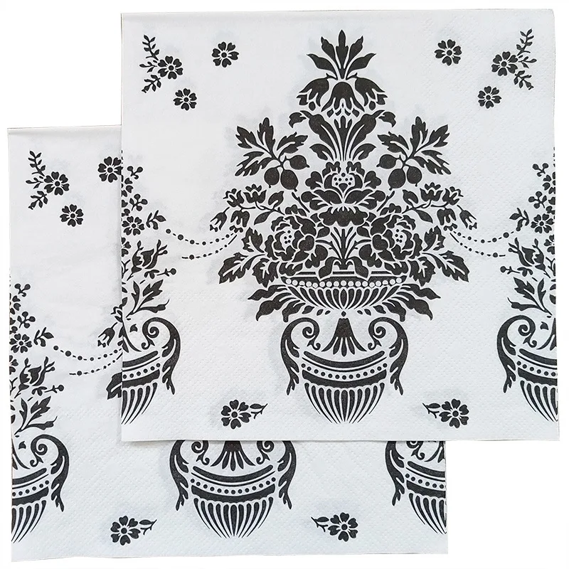 

10/20pcs/Pac 33*33cm 2-Ply Stock Colourful Printed Napkins Black Flower Pot Pattern Paper Placemats Wedding Party Paper