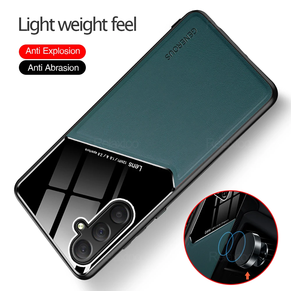 Car Magnetic Holder Leather Case For Samsung A 15 25 35 55 Samung Sumsung A15 A25 A35 A55 5G 2024 TPU Soft Bumper Protect Fundas