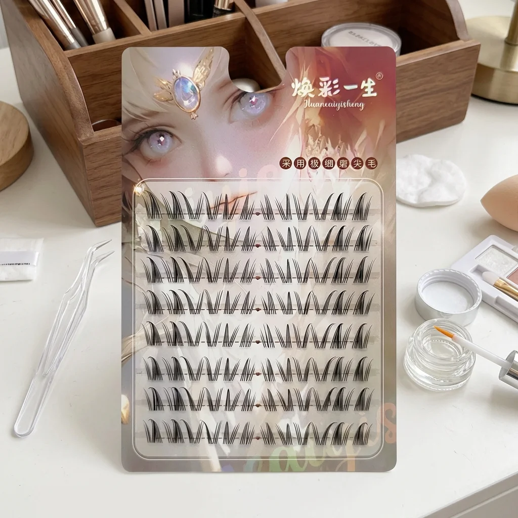 Synthetic Fiber False Eyelashes for Daily Wear Women V-Shaped Manga Lashes Natural C Curl Lightweight Cluster Eye Makeup Kit