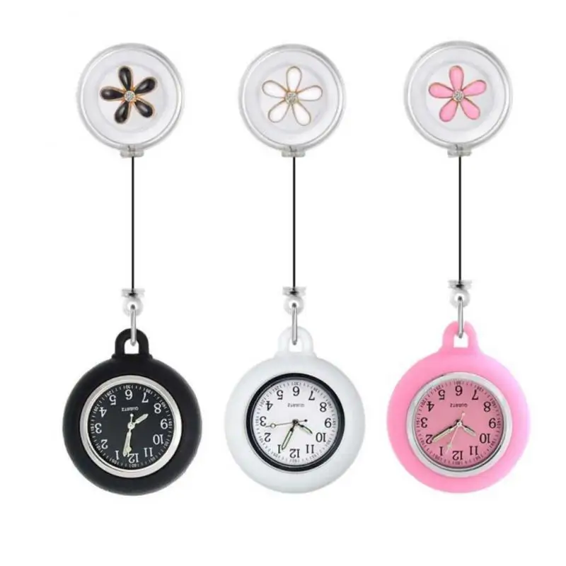 New Retractable Flower Nurse Watch Cartoon Fashion Women Men Gift Quartz Watches Hospital Accessories Hang Nurse Pocket Watch