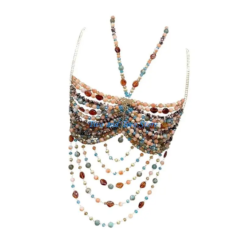 HX6F Handmade Acrylic Backless Artificial Pearls Body Jewelry Strap Tops Fashion Cami Bustier With Adjustable Sizes 64-92cm