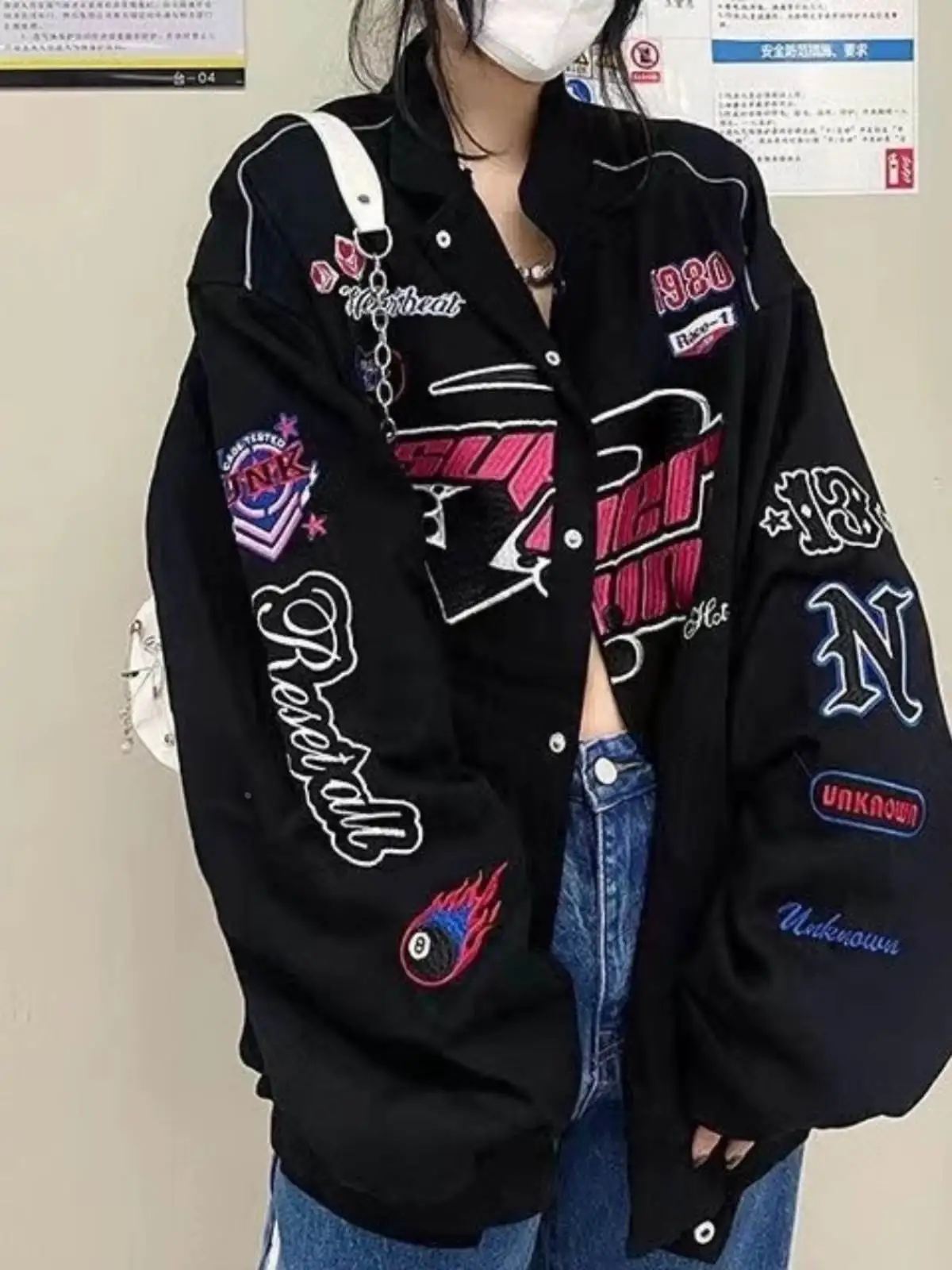 

Ретро-костюм в стиле Y2K для женщин, бейсбольная куртка, весенний сезон, устойчивая к деформации ткань