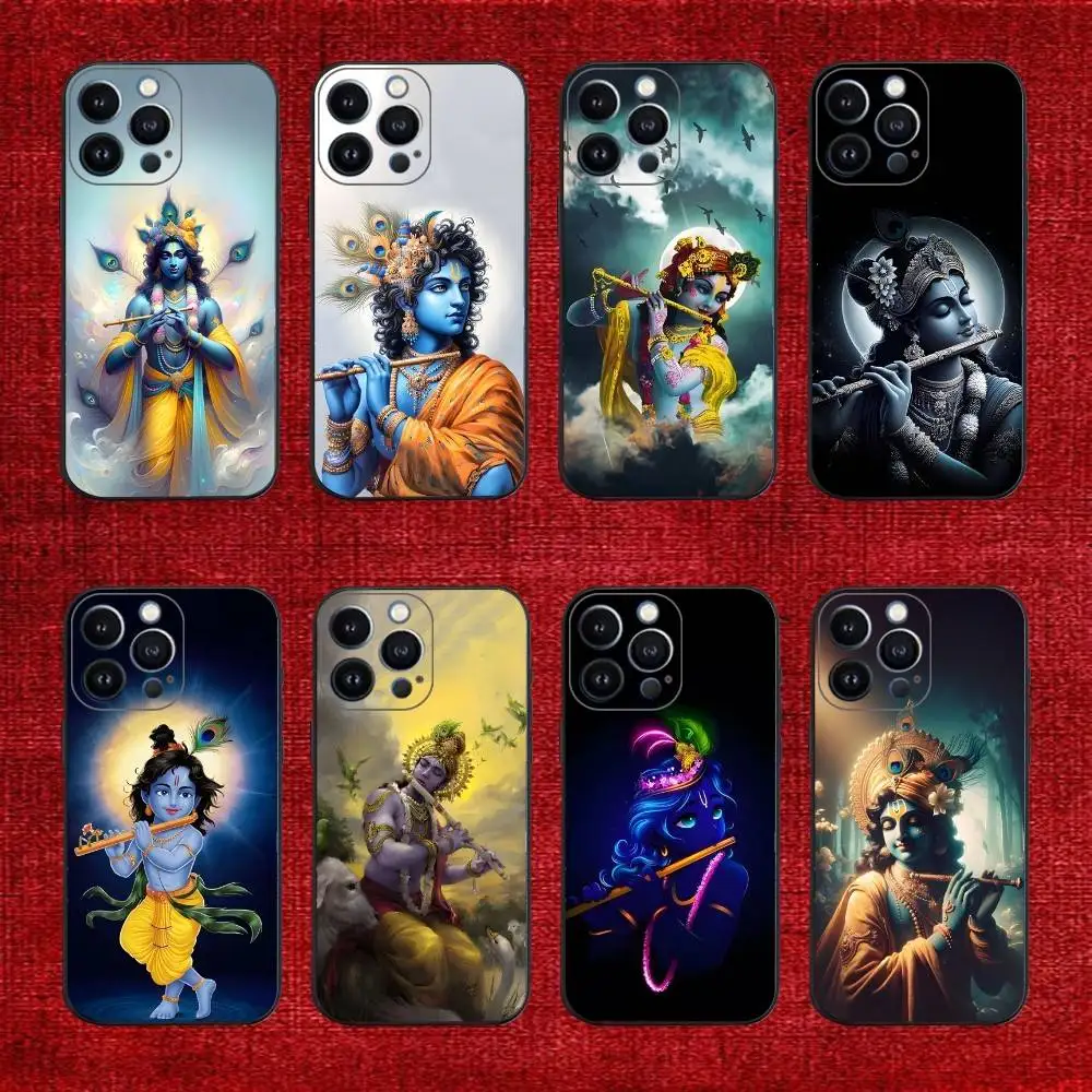

Indian God Lord Krishna Phone Case For iPhone 16e,16,15,14,13,12,11,Pro,X,XS,Max,XR,Plus,Mini Soft Black Cover